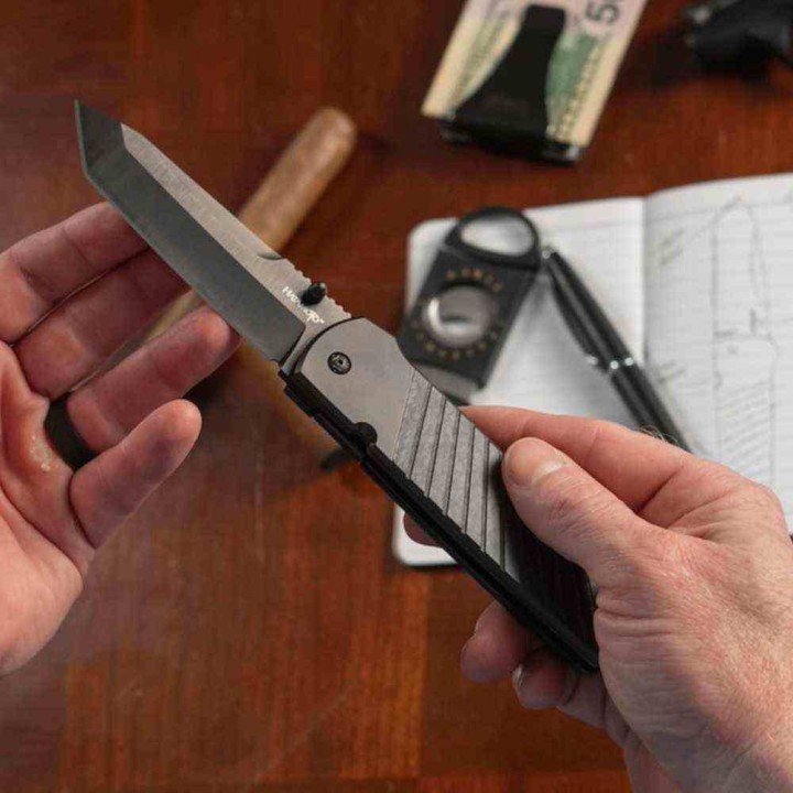Couteau Cold Steel Hatamoto Lame Tanto Acier CPM 20CV PVD Noir Manche Fibre de Carbone Linerlock CSFL40HATA - Livraison Gratuite