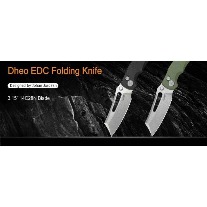 Couteau Kubey Dheo Black Lame Wharncliffe Acier Sandvik 14C28N Manche G-10 Button Lock IKBS KUB378A - Livraison Gratuite