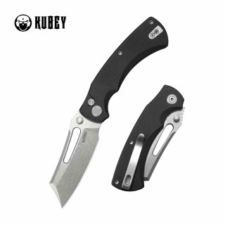 Couteau Kubey Dheo Black Lame Wharncliffe Acier Sandvik 14C28N Manche G-10 Button Lock IKBS KUB378A - Livraison Gratuite