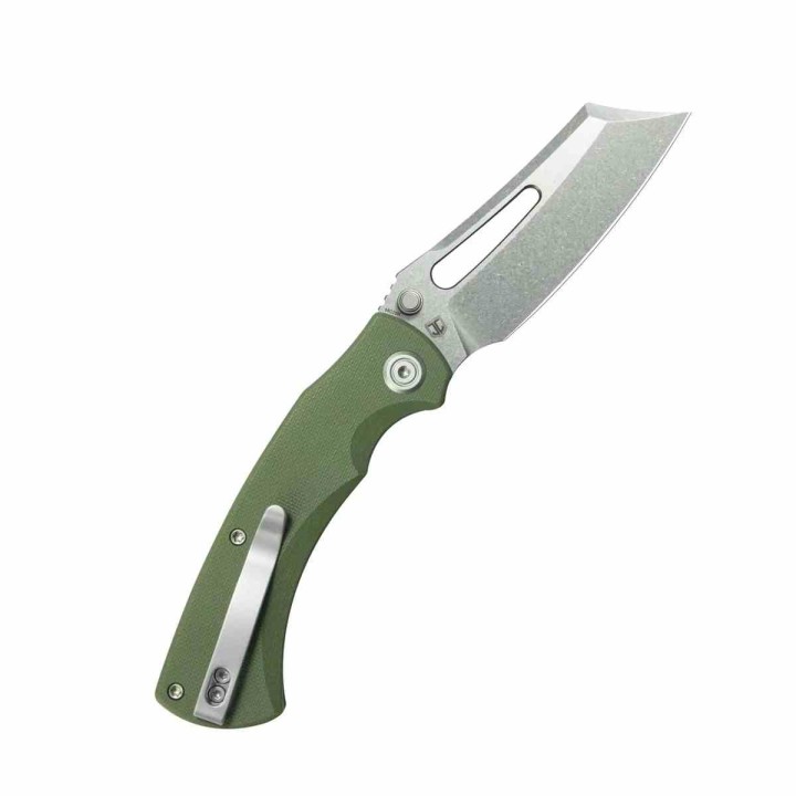 Couteau Kubey Dheo Green Lame Wharncliffe Acier Sandvik 14C28N Manche G-10 Button Lock IKBS KUB378B - Livraison Gratuite
