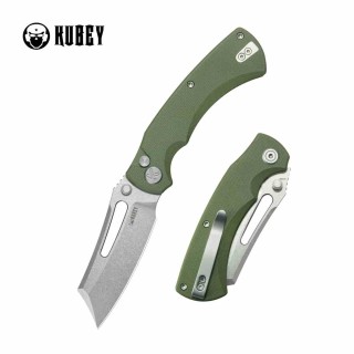 Couteau Kubey Dheo Green Lame Wharncliffe Acier Sandvik 14C28N Manche G-10 Button Lock IKBS KUB378B - Livraison Gratuite