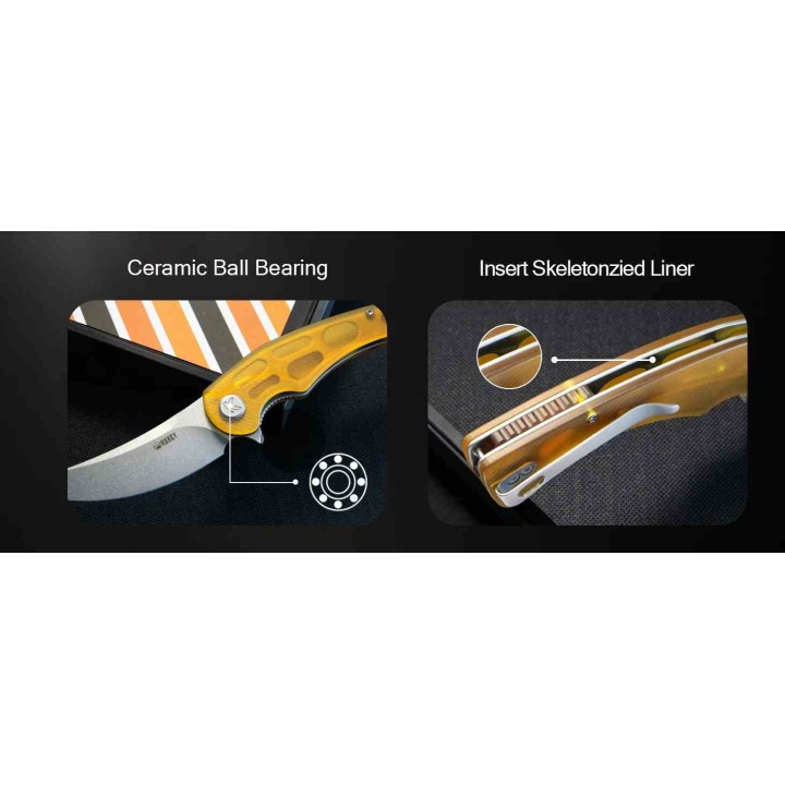 Couteau Kubey Scimitar Ultem Lame Trailing Point Acier 14C28N KIVT Linerlock KUB173G - Livraison Gratuite