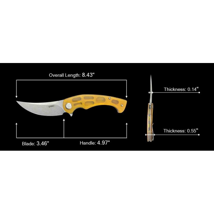 Couteau Kubey Scimitar Ultem Lame Trailing Point Acier 14C28N KIVT Linerlock KUB173G - Livraison Gratuite