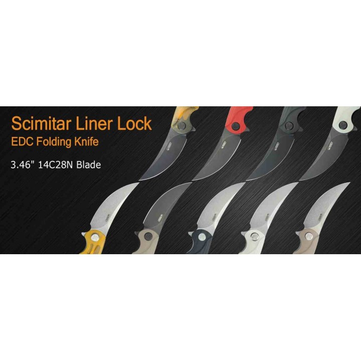 Couteau Kubey Scimitar Ultem Lame Trailing Point Acier 14C28N KIVT Linerlock KUB173G - Livraison Gratuite