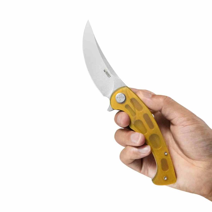 Couteau Kubey Scimitar Ultem Lame Trailing Point Acier 14C28N KIVT Linerlock KUB173G - Livraison Gratuite