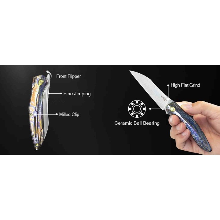 Couteau Kubey Barracuda Flamme Lame Acier M390 Manche Titane Linerlock KIVT Clip KUB299E - Livraison Gratuite