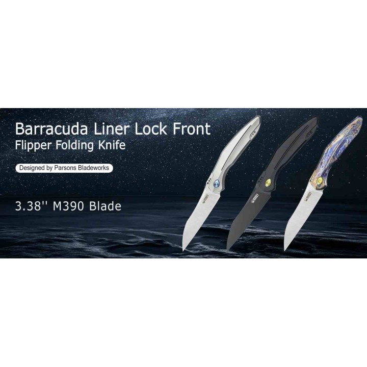 Couteau Kubey Barracuda Flamme Lame Acier M390 Manche Titane Linerlock KIVT Clip KUB299E - Livraison Gratuite