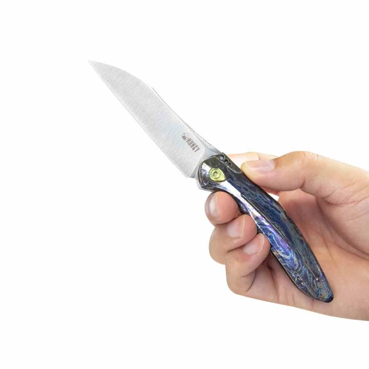 Couteau Kubey Barracuda Flamme Lame Acier M390 Manche Titane Linerlock KIVT Clip KUB299E - Livraison Gratuite