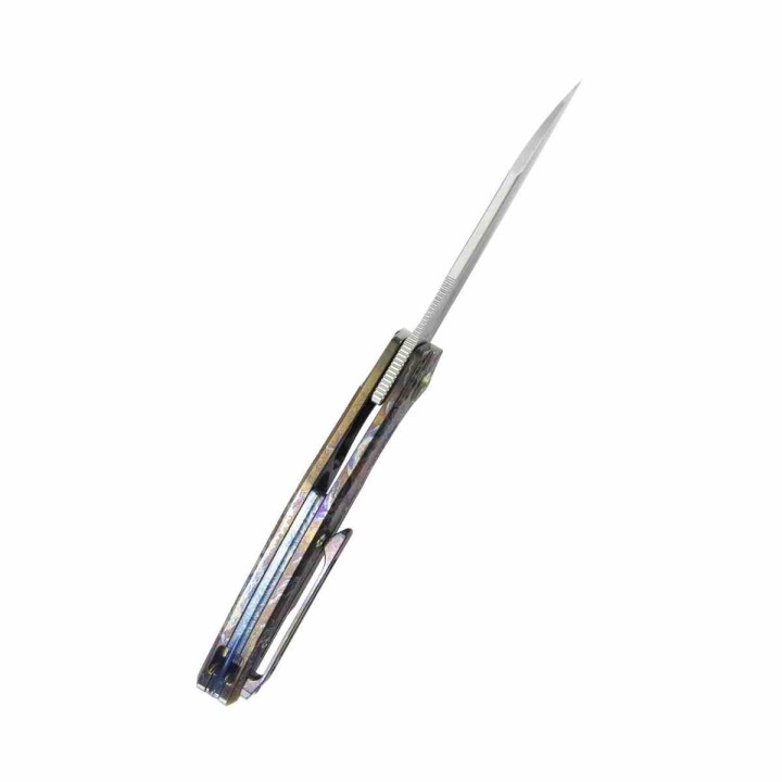 Couteau Kubey Barracuda Flamme Lame Acier M390 Manche Titane Linerlock KIVT Clip KUB299E - Livraison Gratuite