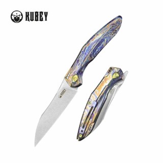 Couteau Kubey Barracuda Flamme Lame Acier M390 Manche Titane Linerlock KIVT Clip KUB299E - Livraison Gratuite