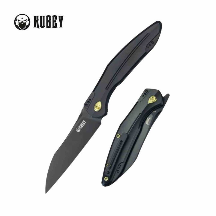Couteau Kubey Barracuda Black Lame Acier M390 Manche Titane Linerlock KIVT Clip KUB299B - Livraison Gratuite