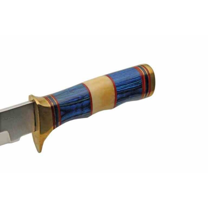 Couteau de Chasse Sailor's Delight Lame Clip Point Acier Inox Manche Bois Bleu/Os Etui Cuir PA203457 - Livraison Gratuite