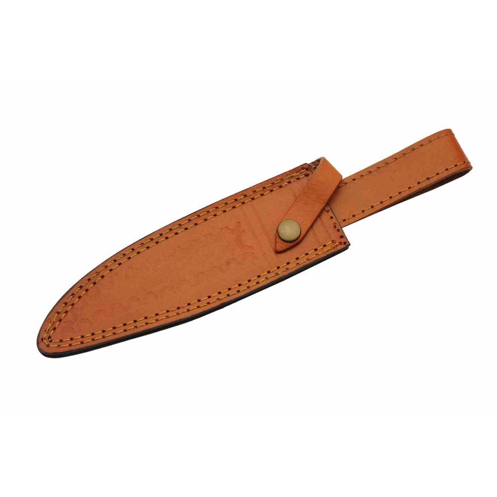 Couteau de Chasse Sailor's Delight Lame Clip Point Acier Inox Manche Bois Bleu/Os Etui Cuir PA203457 - Livraison Gratuite