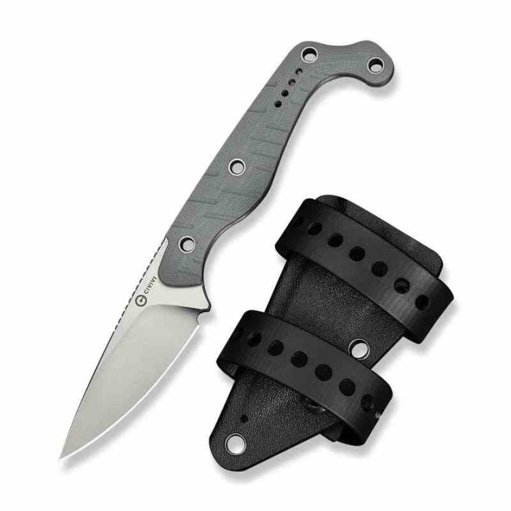 Couteau CIVIVI SOKN Gray Lame Drop Point Acier Nitro-V Satin Manche G-10 Etui Kydex CIVC220272 - Livraison Gratuite