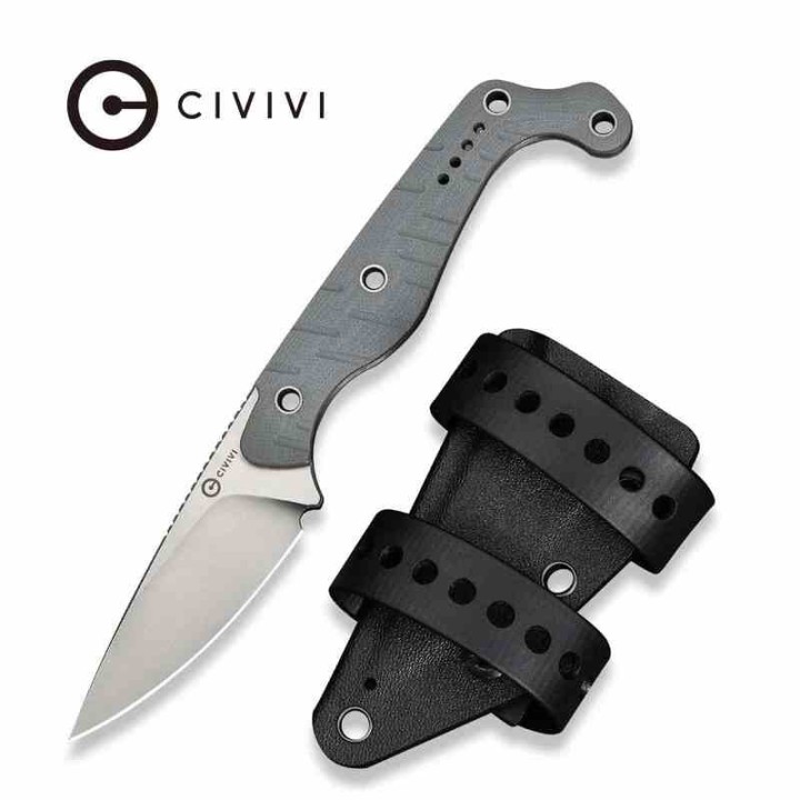 Couteau CIVIVI SOKN Gray Lame Drop Point Acier Nitro-V Satin Manche G-10 Etui Kydex CIVC220272 - Livraison Gratuite