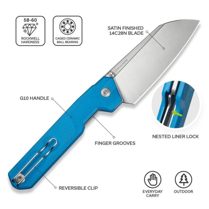Couteau CIVIVI Hid Blue Lame Reverse Tanto Acier Sandvik 14C28N Satin Manche G-10 KIVT Linerlock CIVC230085 - Livraison Gratuite