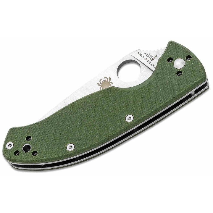 Couteau Spyderco Tenacious Green Lame Drop Point Acier 8Cr13MoV Satin Manche G-10 Linerlock Clip SC122GPGR Livraison Gratuite