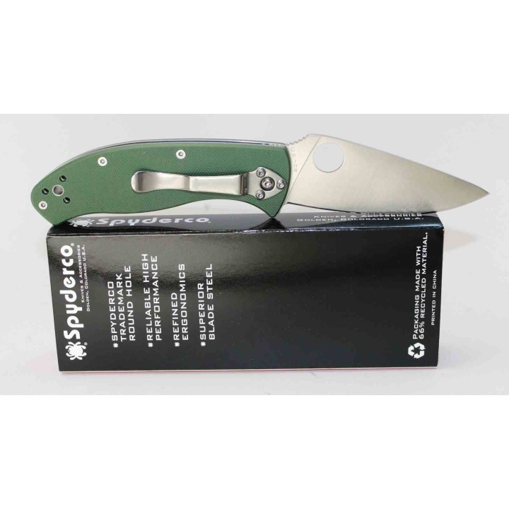 Couteau Spyderco Tenacious Green Lame Drop Point Acier 8Cr13MoV Satin Manche G-10 Linerlock Clip SC122GPGR Livraison Gratuite