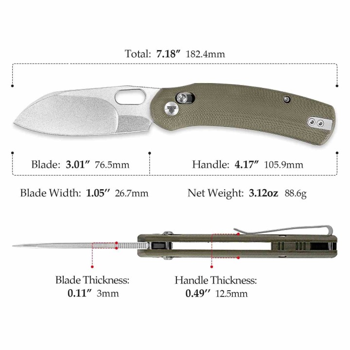 Couteau TRIVISA Lamb Green Lame Sheep Foot Acier N690 Manche G10 Clip Axis Lock KIVT TVTY26GN - Livraison Gratuite