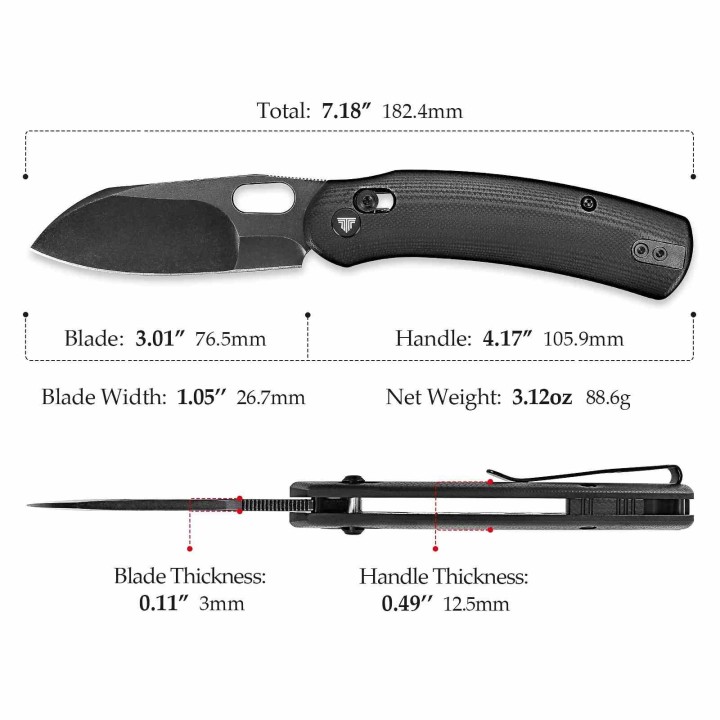 Couteau TRIVISA Lamb Black Lame Sheep Foot Acier N690 Manche G10 Clip Axis Lock KIVT TVTY26BN - Livraison Gratuite