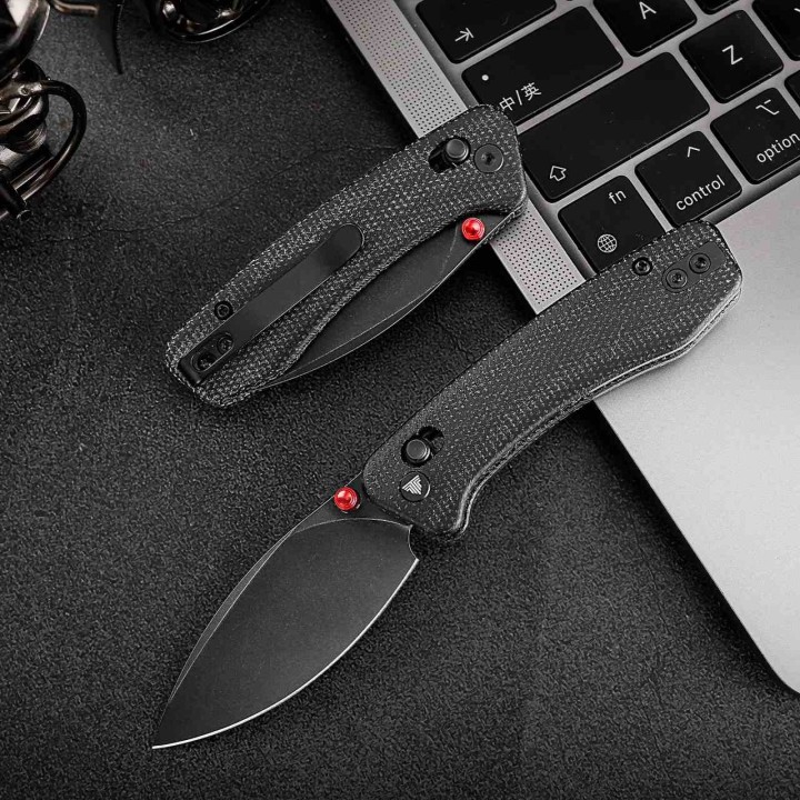 Couteau TRIVISA Koala-B Black Lame Drop Point Acier N690 Manche Micarta KIVT Crossbar Lock TVJM02BMN - Livraison Gratuite