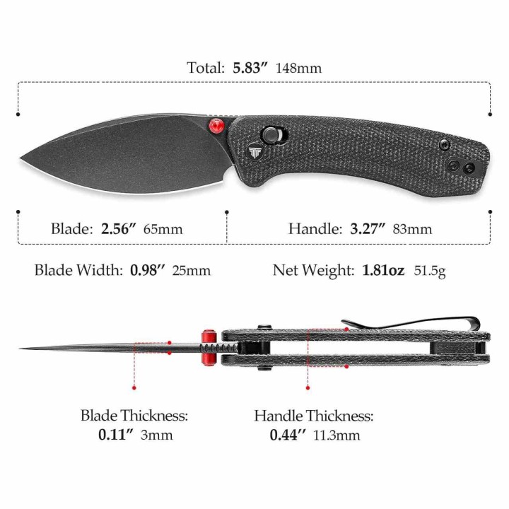 Couteau TRIVISA Koala-B Black Lame Drop Point Acier N690 Manche Micarta KIVT Crossbar Lock TVJM02BMN - Livraison Gratuite