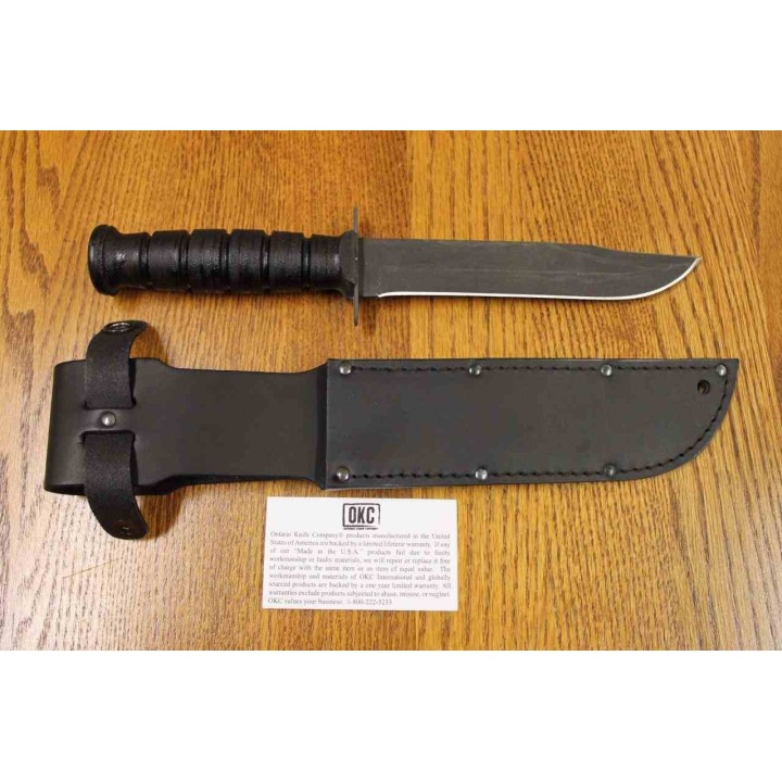 Couteau Marine Ontario 498 Lame Clip Point Acier Carbone 1095 Manche Cuir Etui Cuir USA ON8180 Livraison Gratuite
