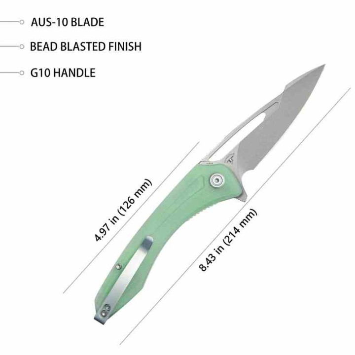 Couteau Kubey Merced Jade Lame Acier AUS-10 Manche G10 Linerlock Clip KIVT KUB345D - Livraison Gratuite