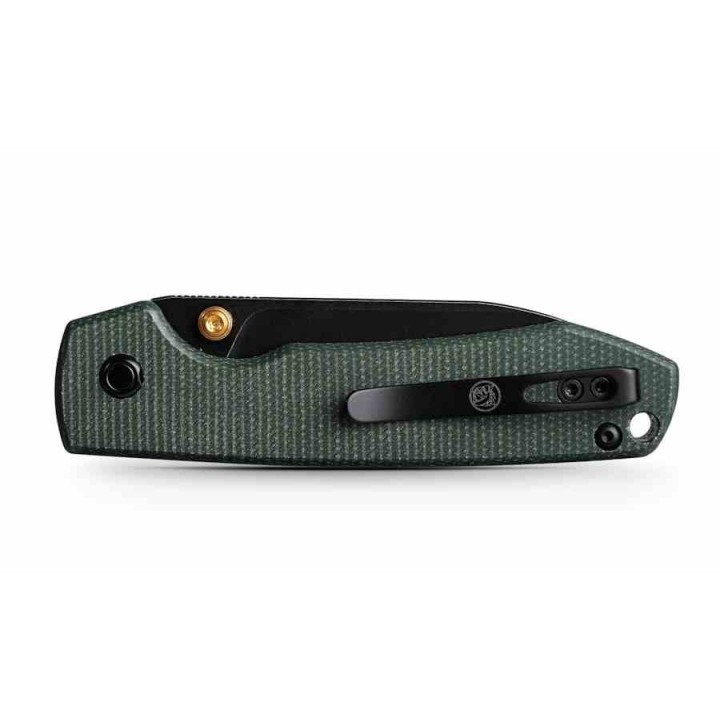 Couteau VOSTEED Raccoon Green Lame Acier 14C28N Black Manche Micarta Button Lock VOSA2901 - Livraison Gratuite