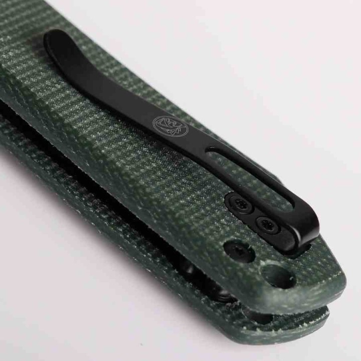 Couteau VOSTEED Raccoon Green Lame Acier 14C28N Black Manche Micarta Button Lock VOSA2901 - Livraison Gratuite