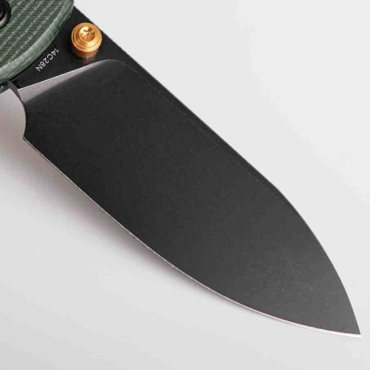 Couteau VOSTEED Raccoon Green Lame Acier 14C28N Black Manche Micarta Button Lock VOSA2901 - Livraison Gratuite