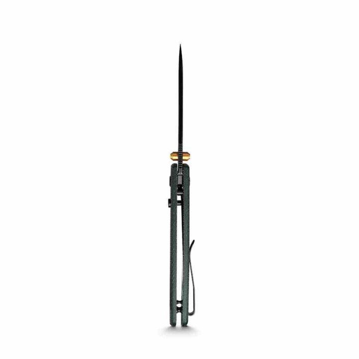 Couteau VOSTEED Raccoon Green Lame Acier 14C28N Black Manche Micarta Button Lock VOSA2901 - Livraison Gratuite
