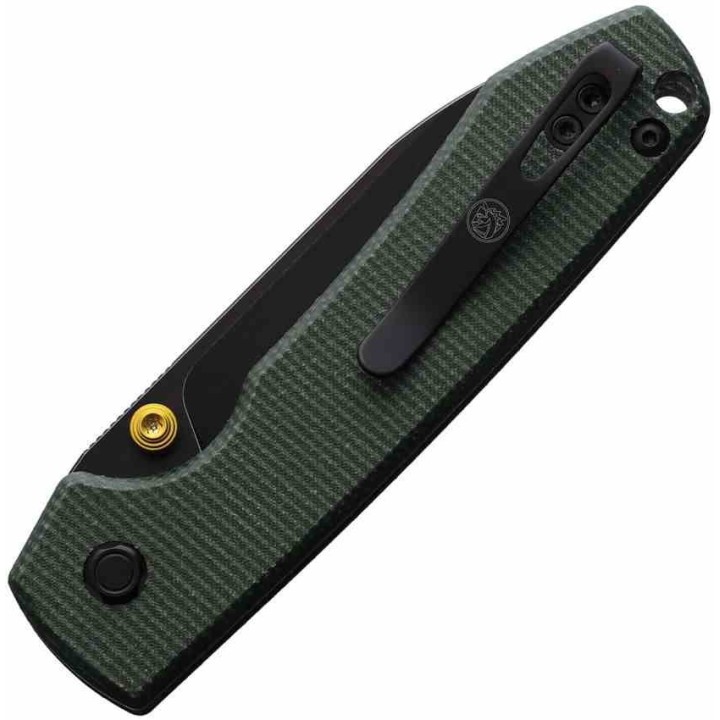 Couteau VOSTEED Raccoon Green Lame Acier 14C28N Black Manche Micarta Button Lock VOSA2901 - Livraison Gratuite