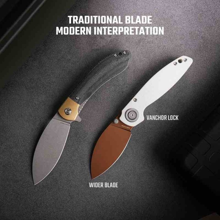 Couteau VOSTEED Shilin Cutter White Lame Acier 154CM Copper Dune Manche G10 Clip Vanchor Lock VOSA2808 - Livraison Gratuite