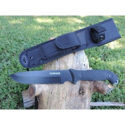 Couteau Bushcraft Schrade Frontier Black TPE Carbone 1095 Manche TPE Etui Nylon SCHF52 - Livraison Gratuite