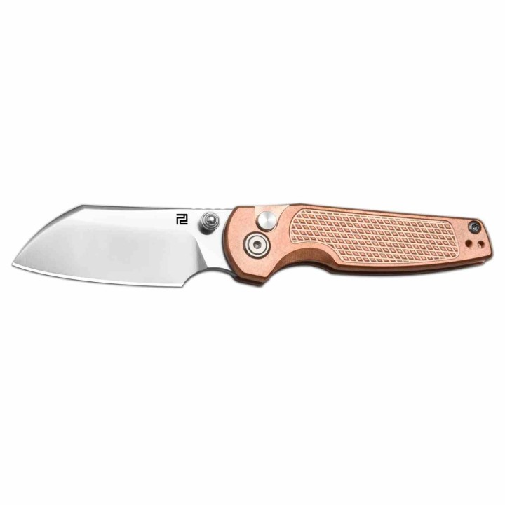 Couteau ArtisanCutlery Cleo Copper Lame Acier CPM-S90V Manche Cuivre Button Lock Clip Titane ATZ1871GCO - Livraison Gratuite