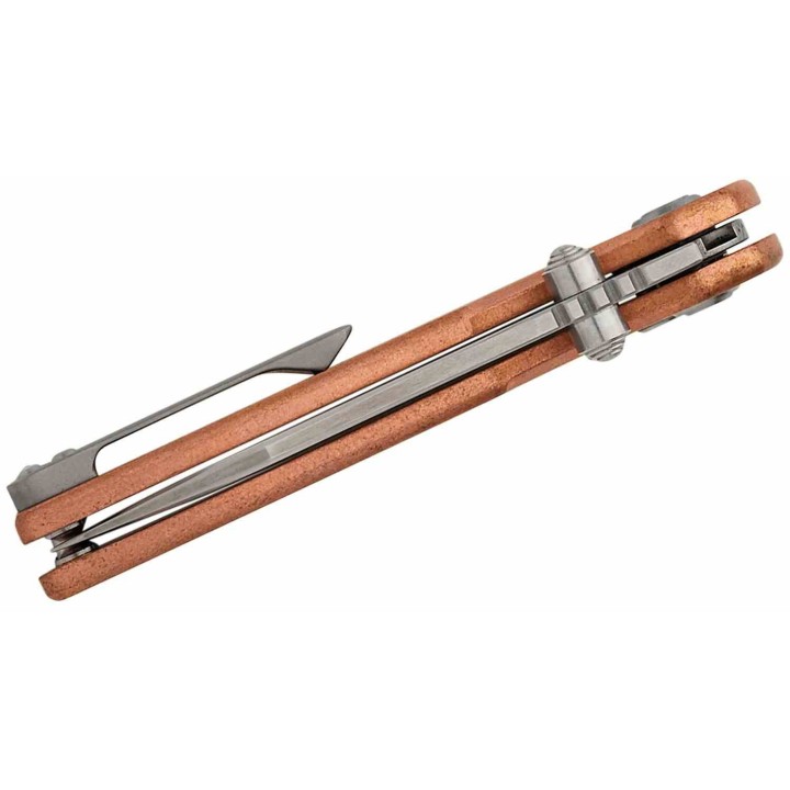 Couteau ArtisanCutlery Cleo Copper Lame Acier CPM-S90V Manche Cuivre Button Lock Clip Titane ATZ1871GCO - Livraison Gratuite
