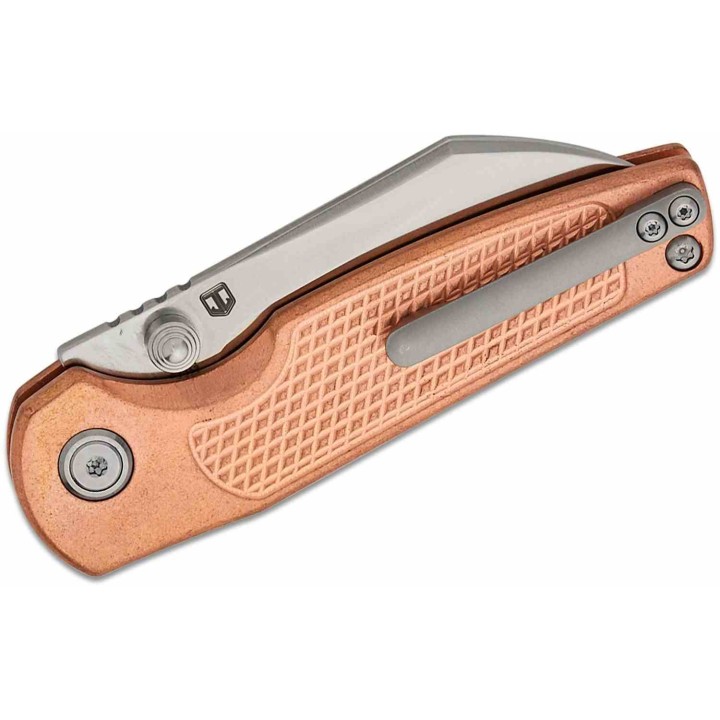 Couteau ArtisanCutlery Cleo Copper Lame Acier CPM-S90V Manche Cuivre Button Lock Clip Titane ATZ1871GCO - Livraison Gratuite
