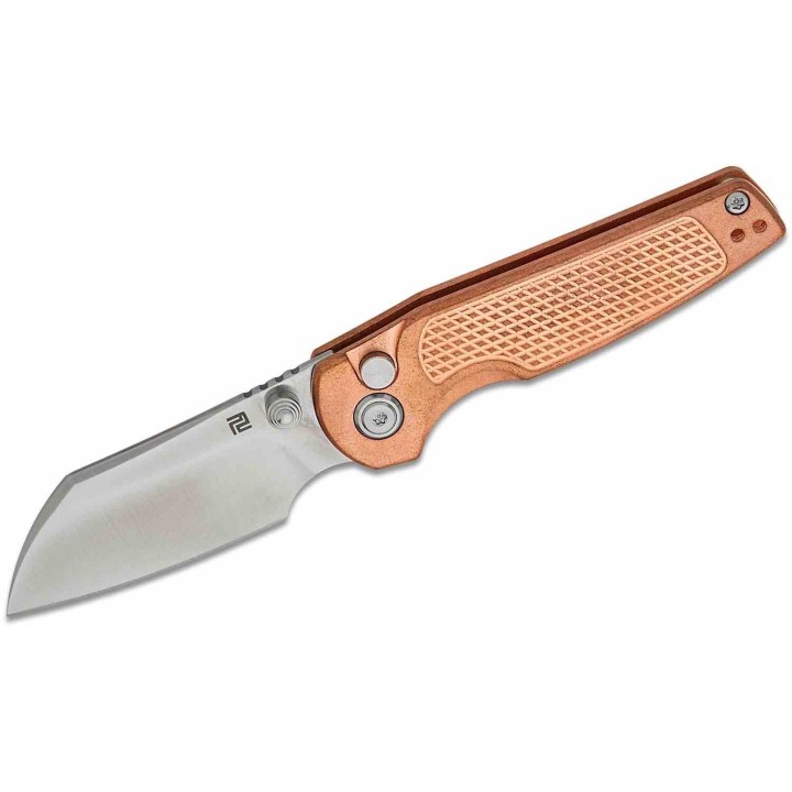 Couteau ArtisanCutlery Cleo Copper Lame Acier CPM-S90V Manche Cuivre Button Lock Clip Titane ATZ1871GCO - Livraison Gratuite