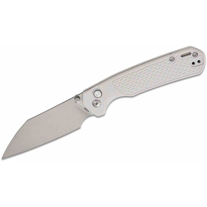 Couteau CJRB Cutlery Pyrite-Light Gray Lame Acier CPM-S90V Manche FRN Button Lock J1945GGY Livraison Gratuite