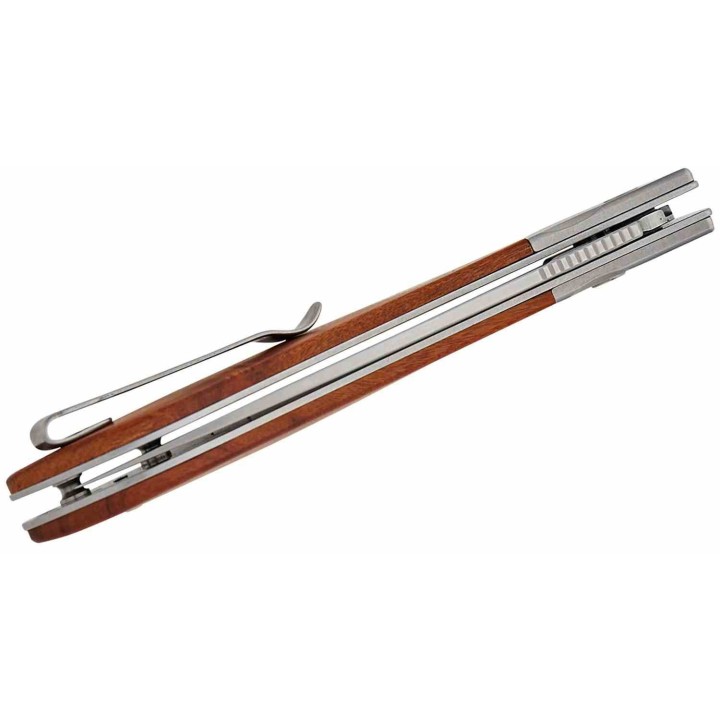 Couteau CJRB Cutlery Sasaya Wood Lame Acier AR-RPM9 Manche Bois Mitres Acier Button Lock KIVT J1959WD - Livraison Gratuite