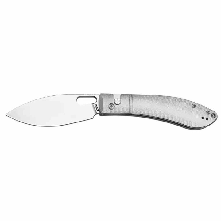 Couteau CJRB Sasaya Titane Lame Acier S35VN Manche Gris Button Lock KIVT J1959GGY - Livraison Gratuite