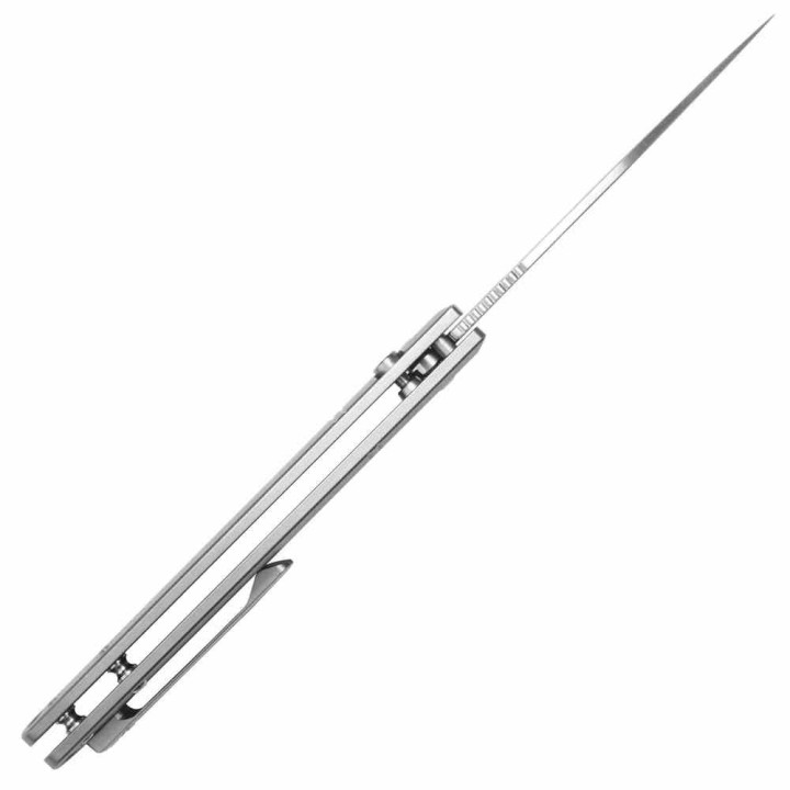 Couteau CJRB Sasaya Titane Lame Acier S35VN Manche Gris Button Lock KIVT J1959GGY - Livraison Gratuite