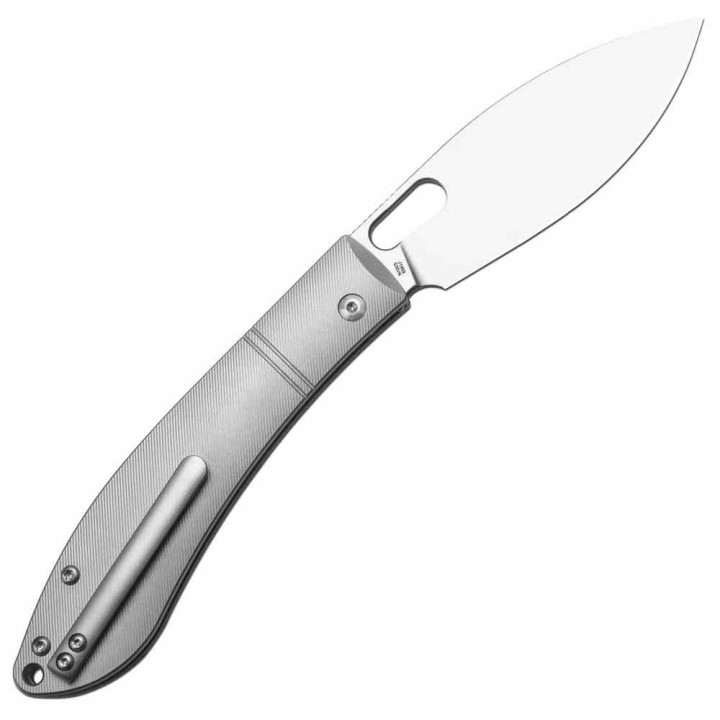 Couteau CJRB Sasaya Titane Lame Acier S35VN Manche Gris Button Lock KIVT J1959GGY - Livraison Gratuite