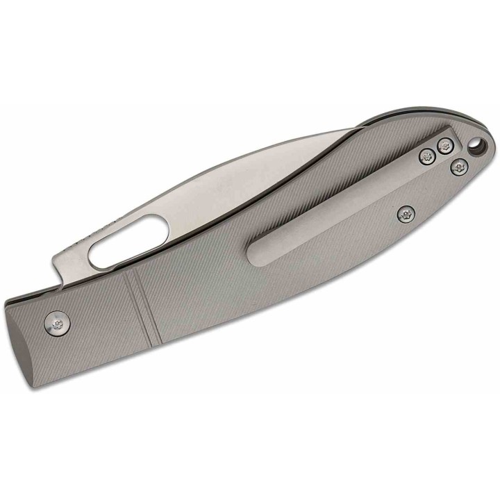 Couteau CJRB Sasaya Titane Lame Acier S35VN Manche Gris Button Lock KIVT J1959GGY - Livraison Gratuite