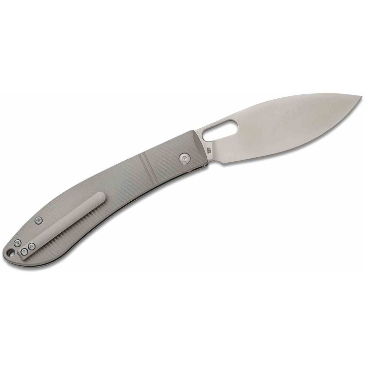 Couteau CJRB Sasaya Titane Lame Acier S35VN Manche Gris Button Lock KIVT J1959GGY - Livraison Gratuite