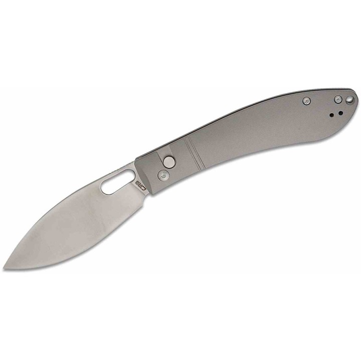 Couteau CJRB Sasaya Titane Lame Acier S35VN Manche Gris Button Lock KIVT J1959GGY - Livraison Gratuite