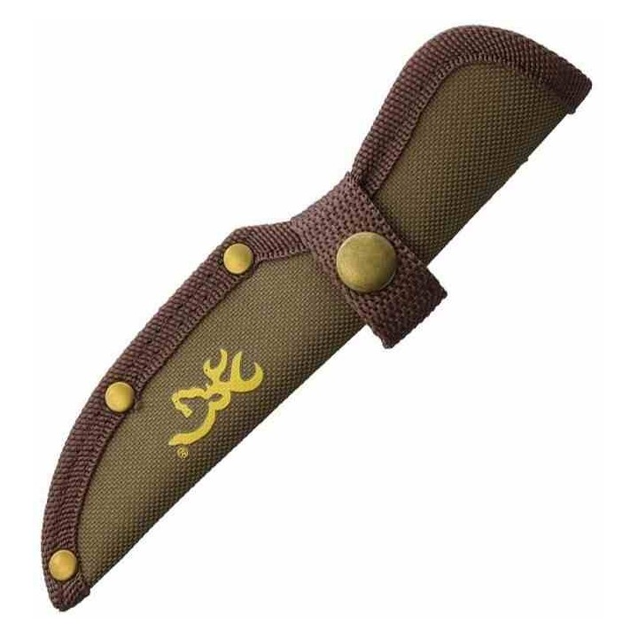 Couteau de Chasse Browning Lame Clip Point Acier Inox Manche Bois Etui Nylon BR0575B - Livraison Gratuite