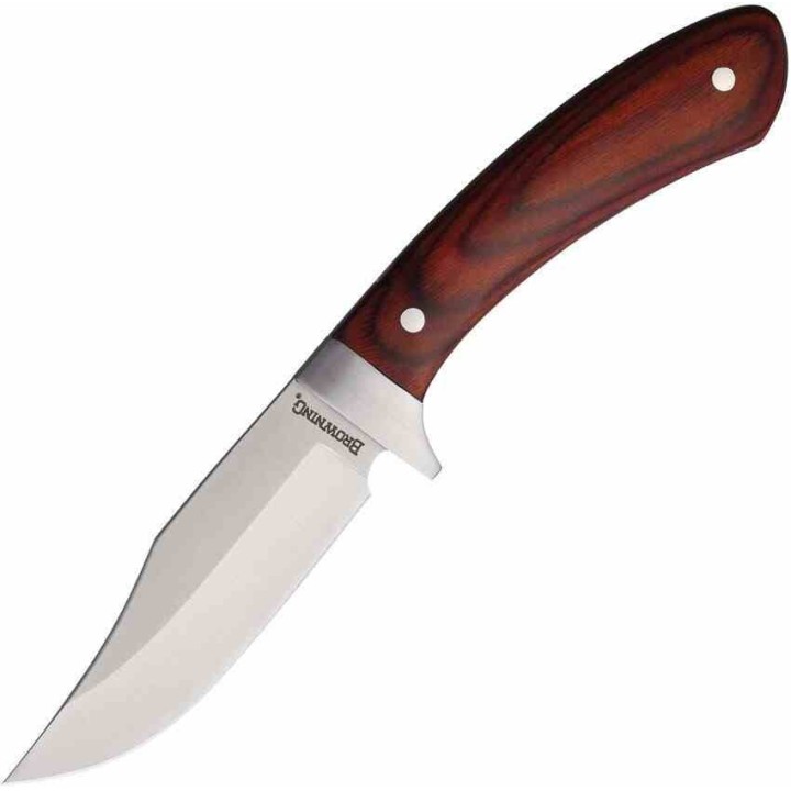 Couteau de Chasse Browning Lame Clip Point Acier Inox Manche Bois Etui Nylon BR0575B - Livraison Gratuite