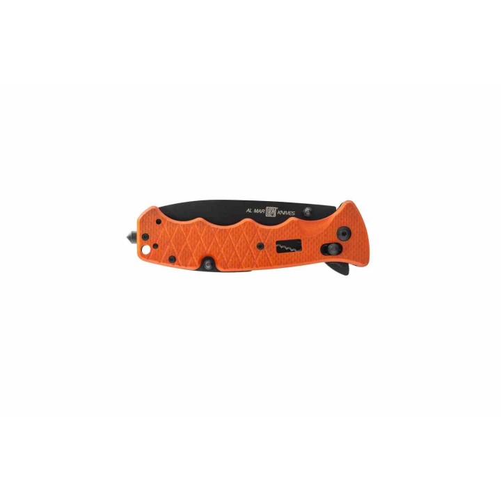 Couteau Al Mar Secours Lame Acier D2 Manche G10 Brise-Vitres Coupe-Ceinture Clé d'Oxygène AMK1050RAK - Livraison Gratuite